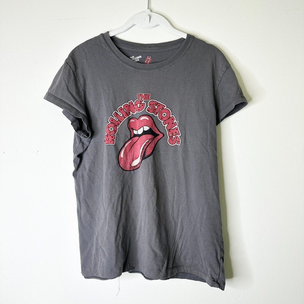 The Rolling Stones Graphic T-Shirt Women‎ XXL Grey Rhinestone Tongue Mick Jagger